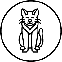 minimalistic outline of a sitting cat with happy expression six playful kitties